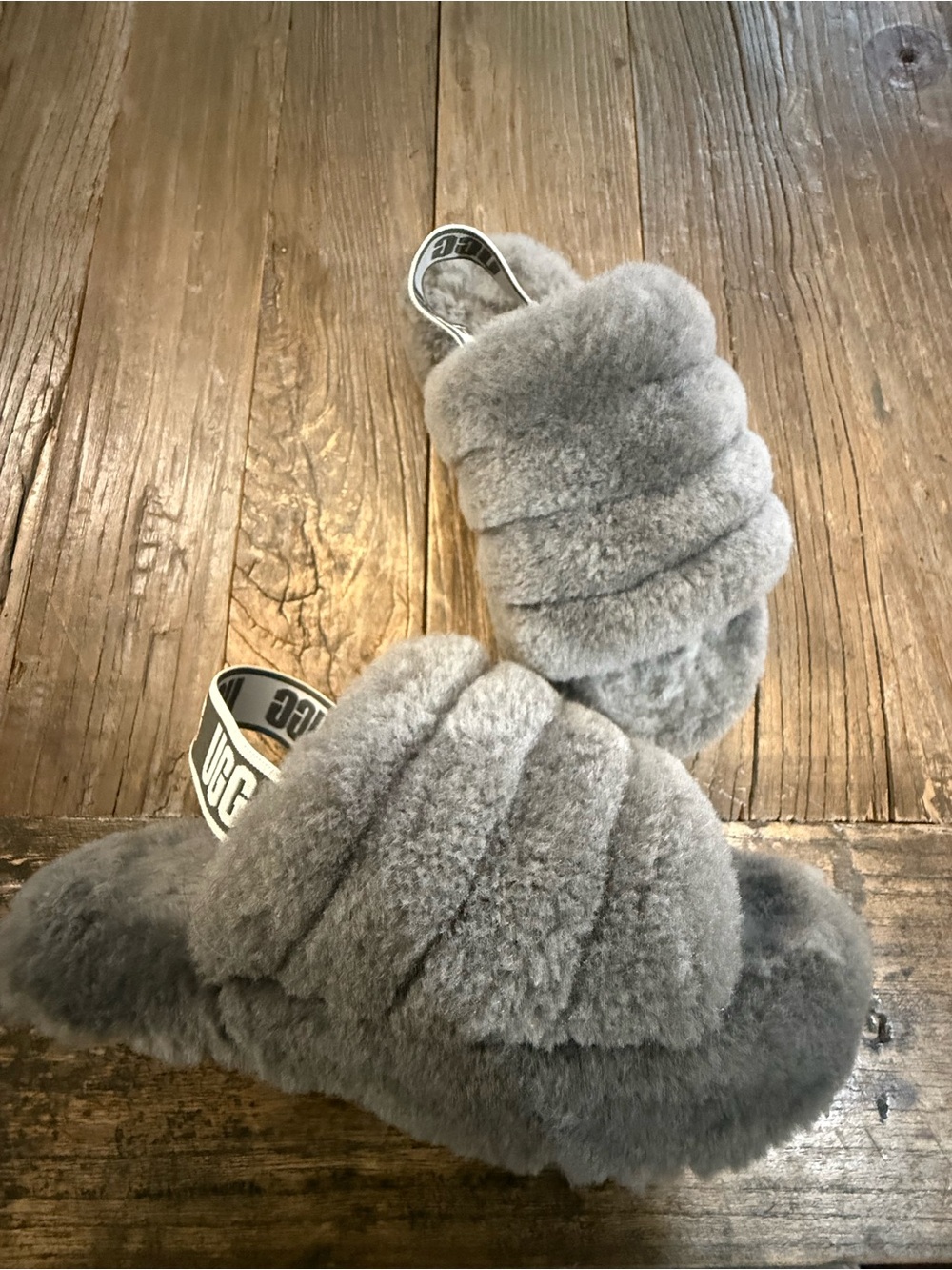 UGG Kids Grey Fluff Slide Sandals